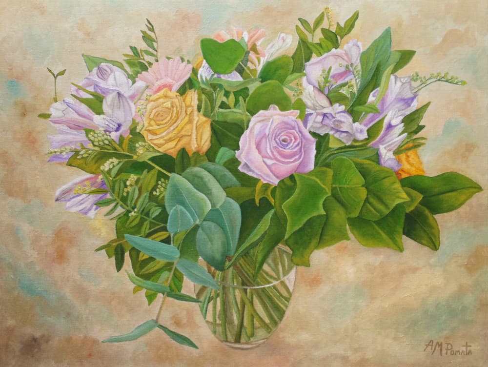 Pastel Bouquet in Glass by Angeles M. Pomata — canvas wall art