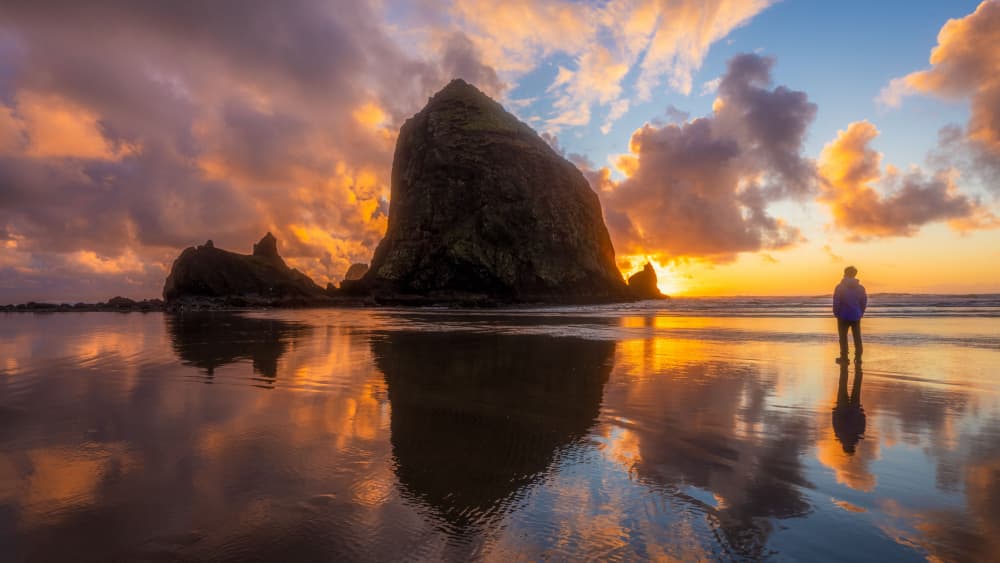 Sunset Beach Reflection by Junhao Wang — canvas wall art