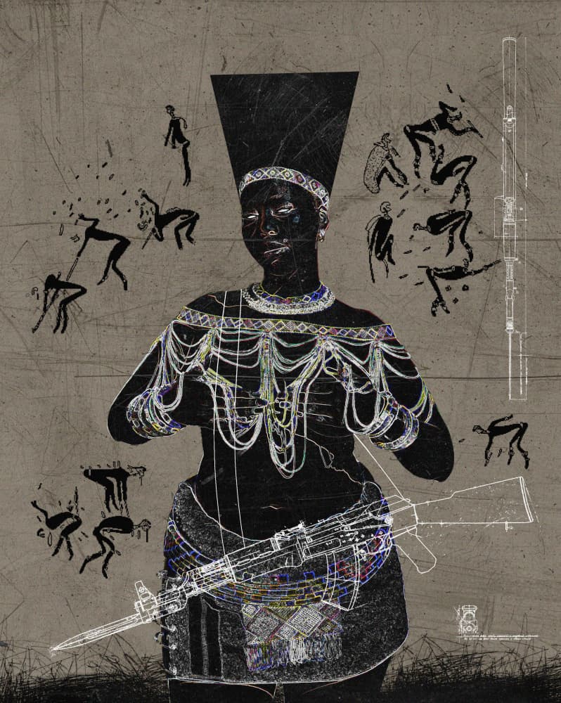 African Woman Modern Rifle by Mathabela Madiela — canvas wall art