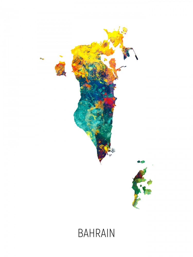 Vibrant Bahrain Map by Michael Tompsett — canvas wall art