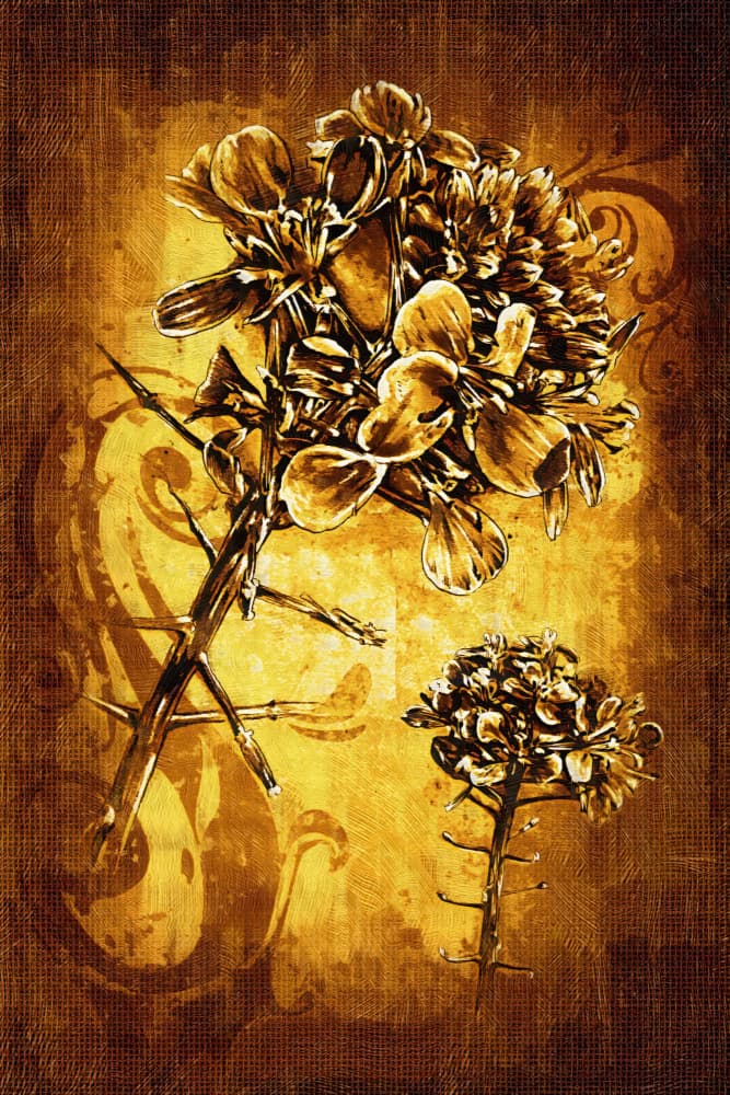 Rustic Gold Flowers by Rafal Kulik — canvas wall art