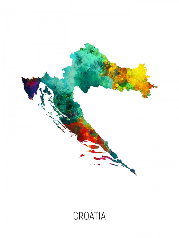 Croatia Watercolor Map by Michael Tompsett — canvas wall art