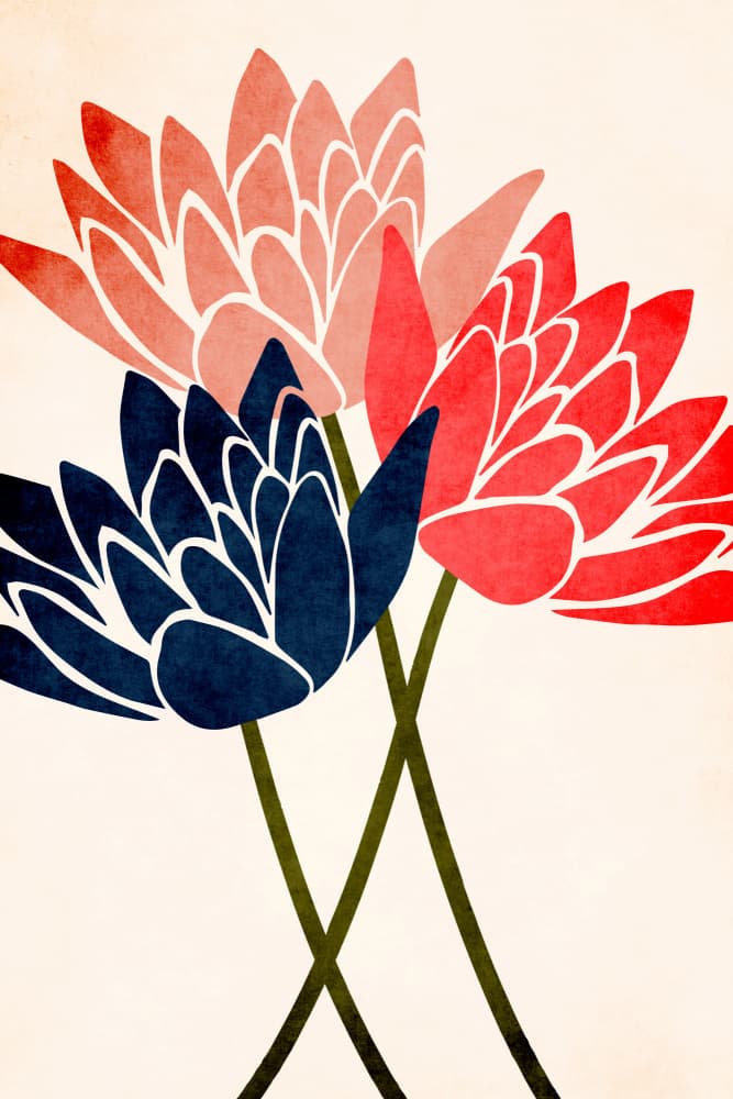 Three Dancing Blossoms by Kubistika — canvas wall art