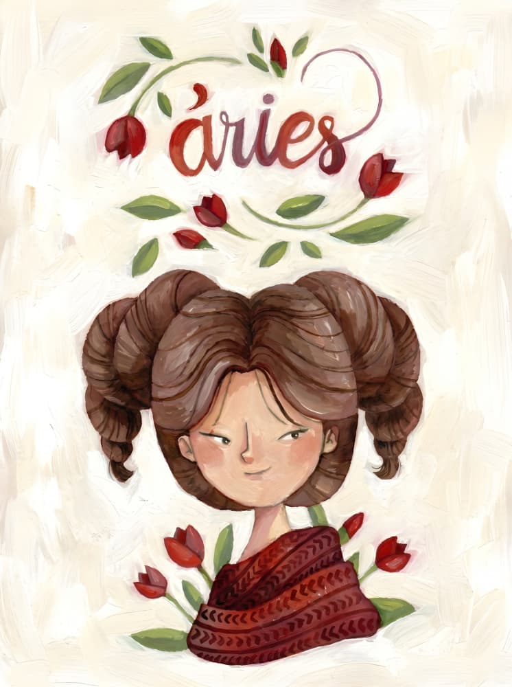 Aries Girl with Tulips by HUGO — canvas wall art