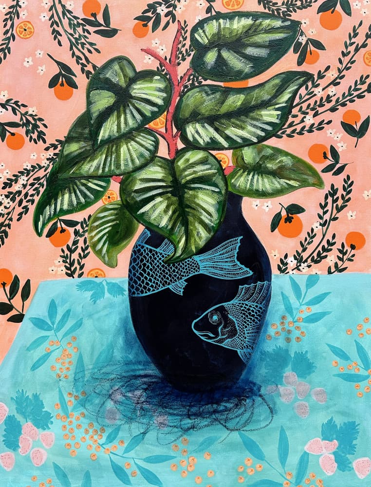 Whimsical Plant Fish Vase by Shelley Hampe — canvas wall art