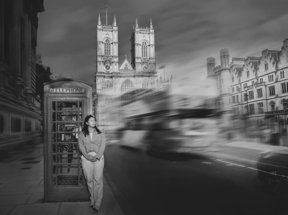London Telephone Booth Moment by Yanny Liu — canvas wall art