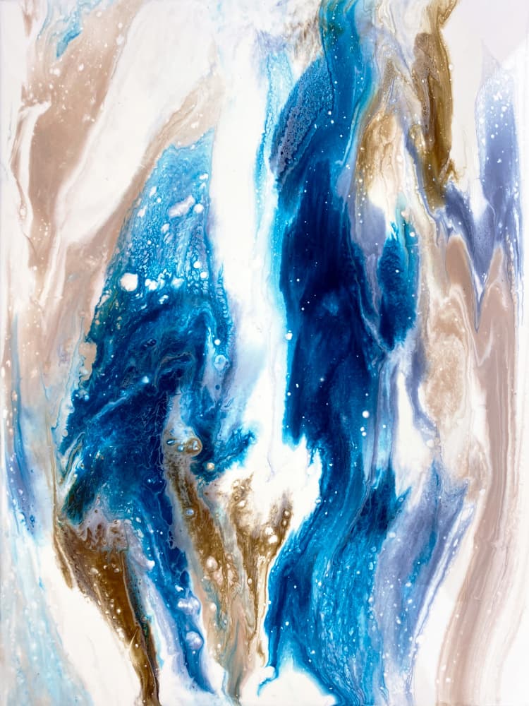 Dynamic Blue Gold Fluid by Alyson Storms — canvas wall art