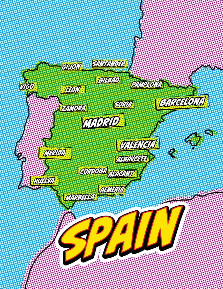 Pop Art Spain Map by Nicholas — canvas wall art