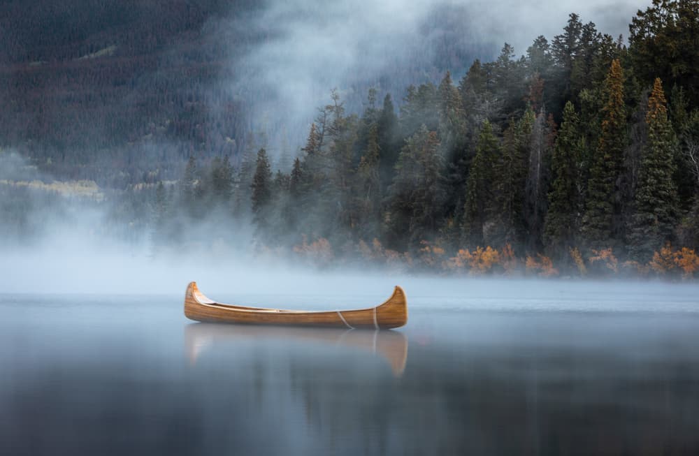 Canoe On Misty Lake by Alexander Lozitsky — canvas wall art
