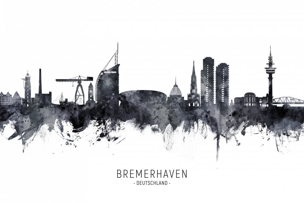 Watercolor Bremerhaven Skyline by Michael Tompsett — canvas wall art