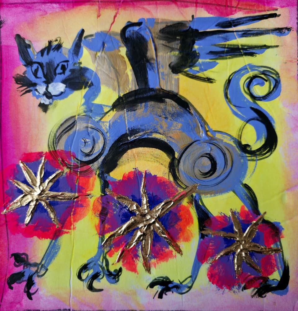 Whimsical Blue Cat by Kanat Ibragimov — canvas wall art