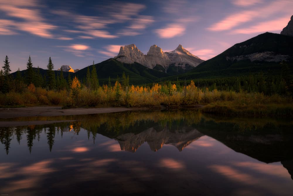 Pink Sky Mountain Reflection by Johnny Zhang — canvas wall art