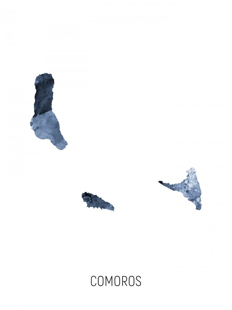Comoros Islands Watercolor Map by Michael Tompsett — canvas wall art