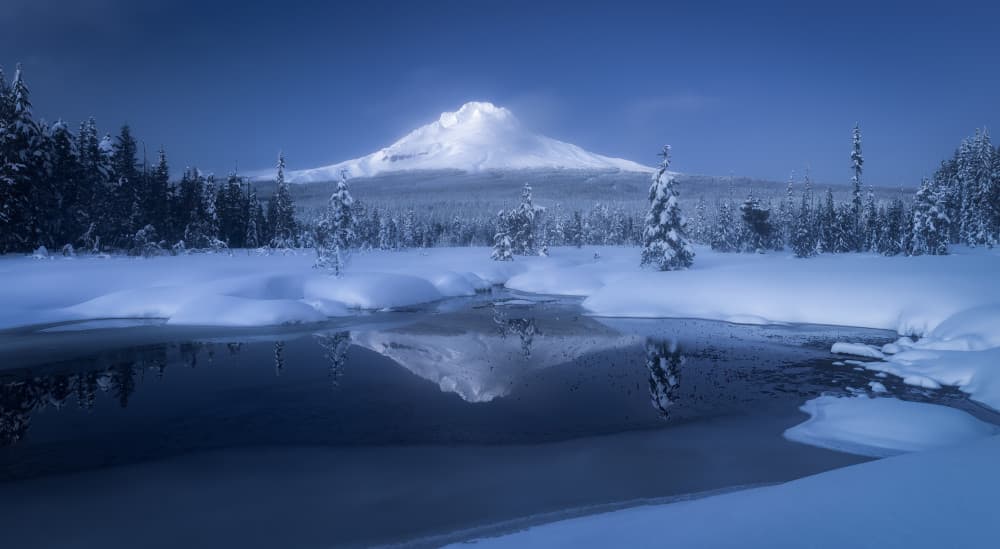 Snowy Mountain Reflection by Gerald Macua — canvas wall art