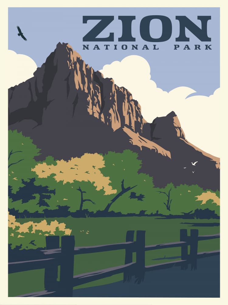 Zion National Park Vintage by Retrodrome — canvas wall art