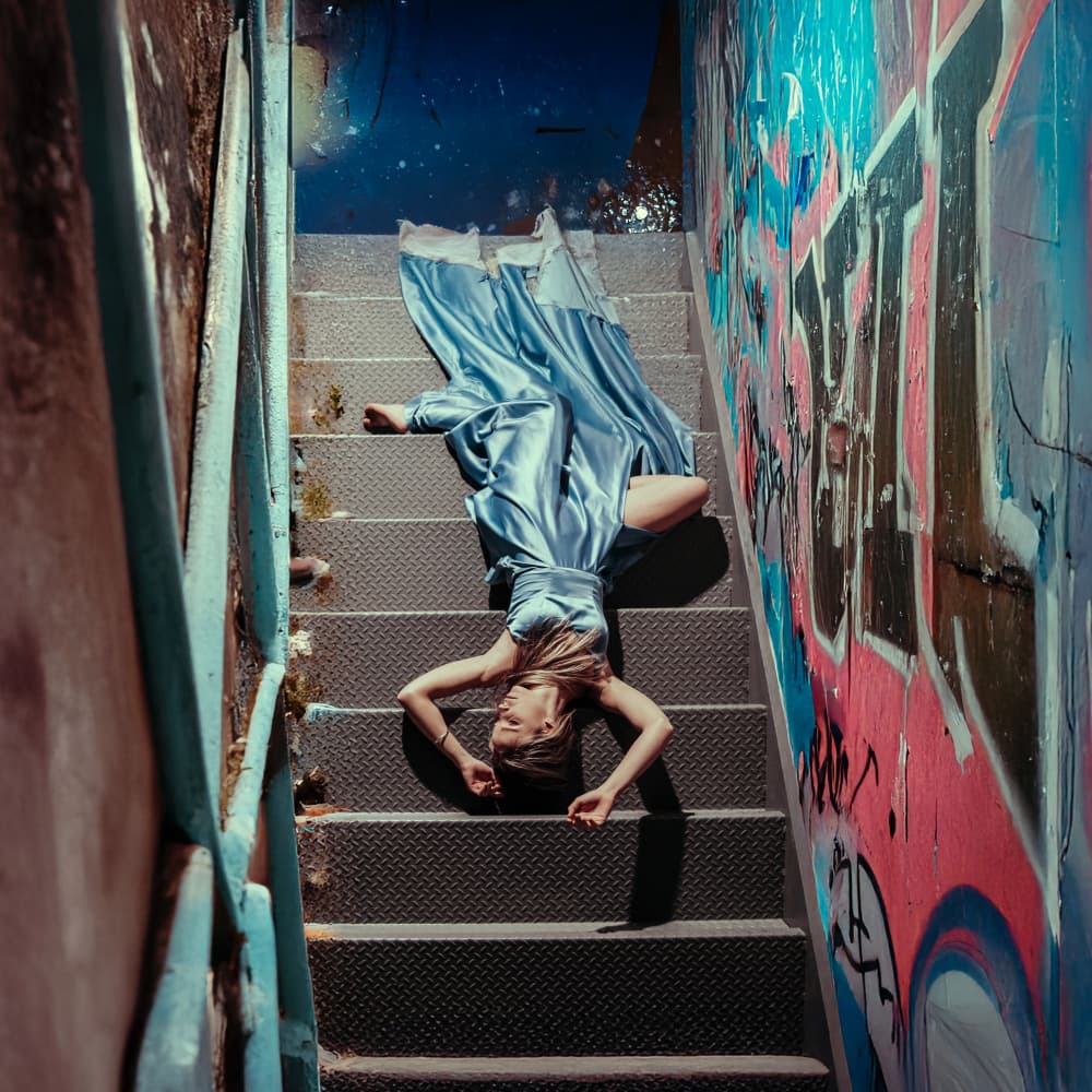 Blue Dress Graffiti Drama by Tyler McAuley — canvas wall art