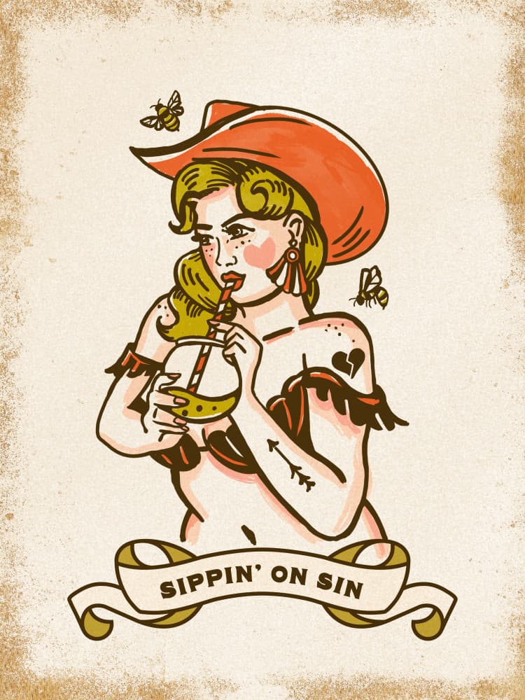 Sippin On Sin Cute &amp; Sassy Cowgirl Art by The Whiskey Ginger — canvas wall art