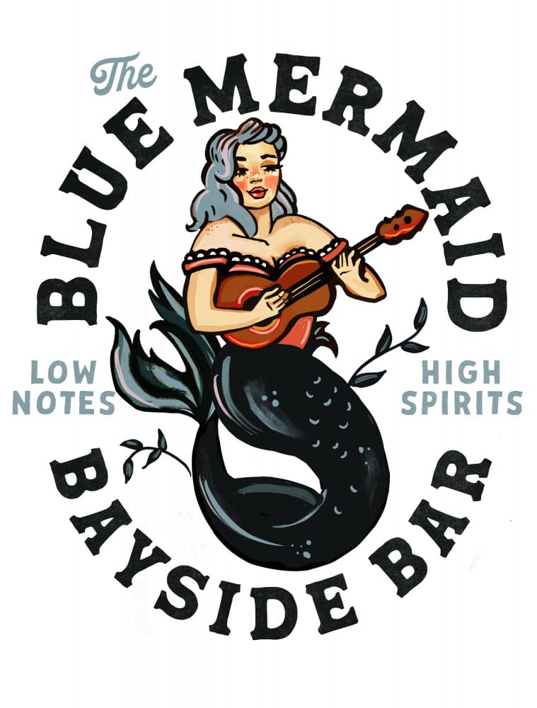 Blue Mermaid Bayside Bar. Dive Bar Music Pinup by The Whiskey Ginger — canvas wall art