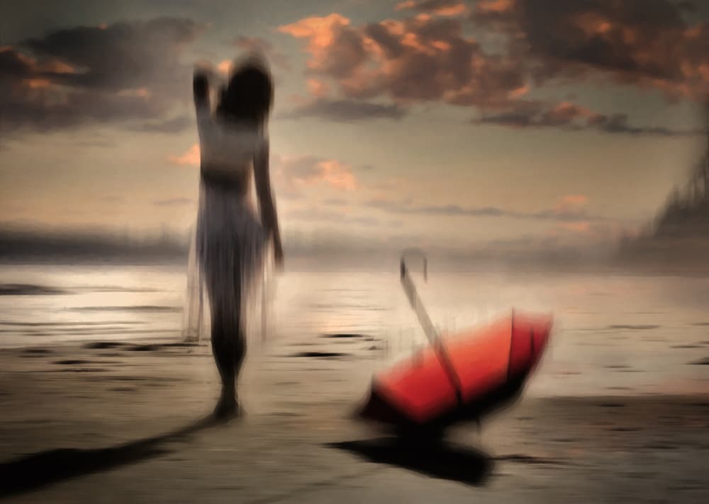 Woman with Red Umbrella by David Naman — canvas wall art