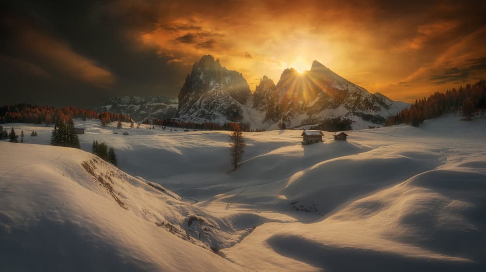 Snowy Mountain Sunset by Krzysztof Browko — canvas wall art