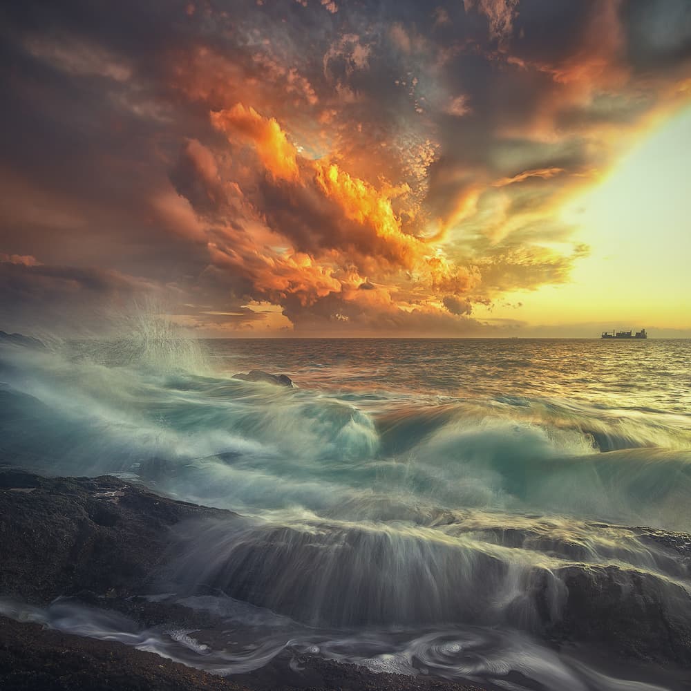 Dramatic Ocean Sunset by Paolo Lazzarotti — canvas wall art