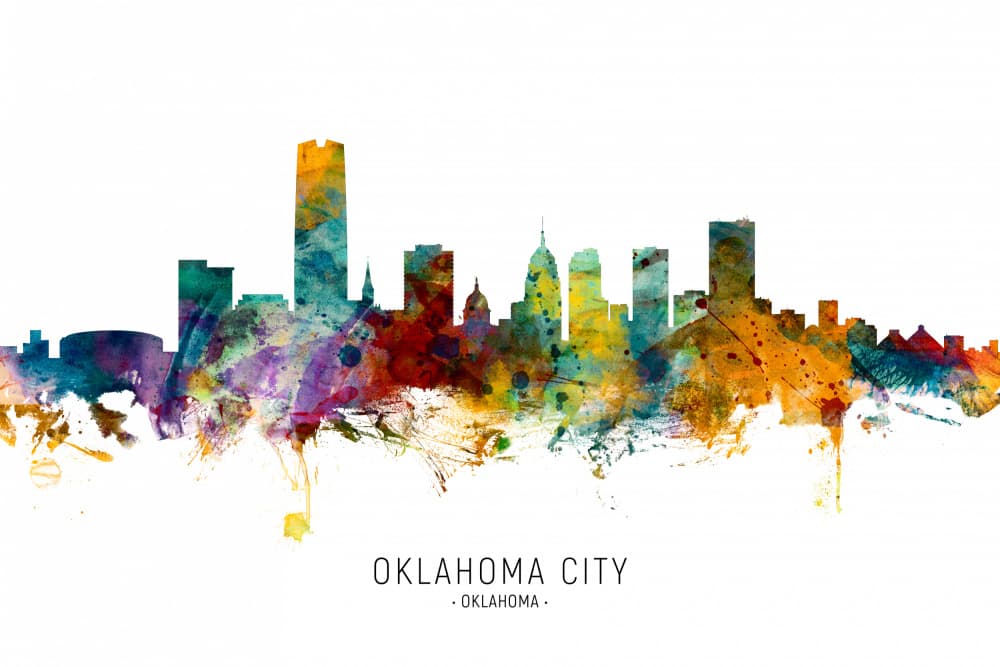 Vibrant Oklahoma City Skyline by Michael Tompsett — canvas wall art