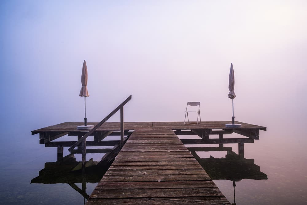 Peaceful Misty Dock by Ulrike Eisenmann — canvas wall art