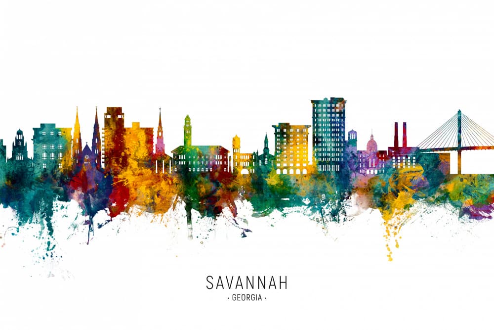 Colorful Savannah Skyline by Michael Tompsett — canvas wall art
