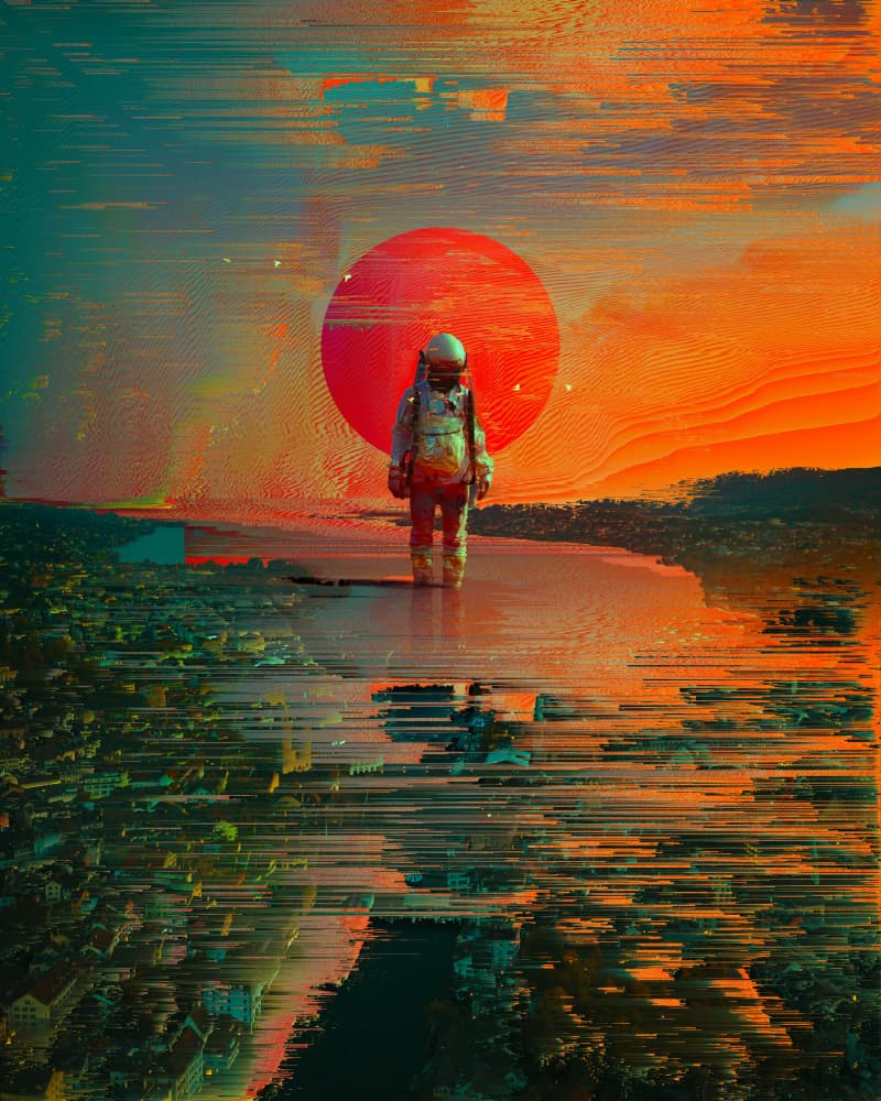 Astronaut Red Sun City by Nicebleed — canvas wall art