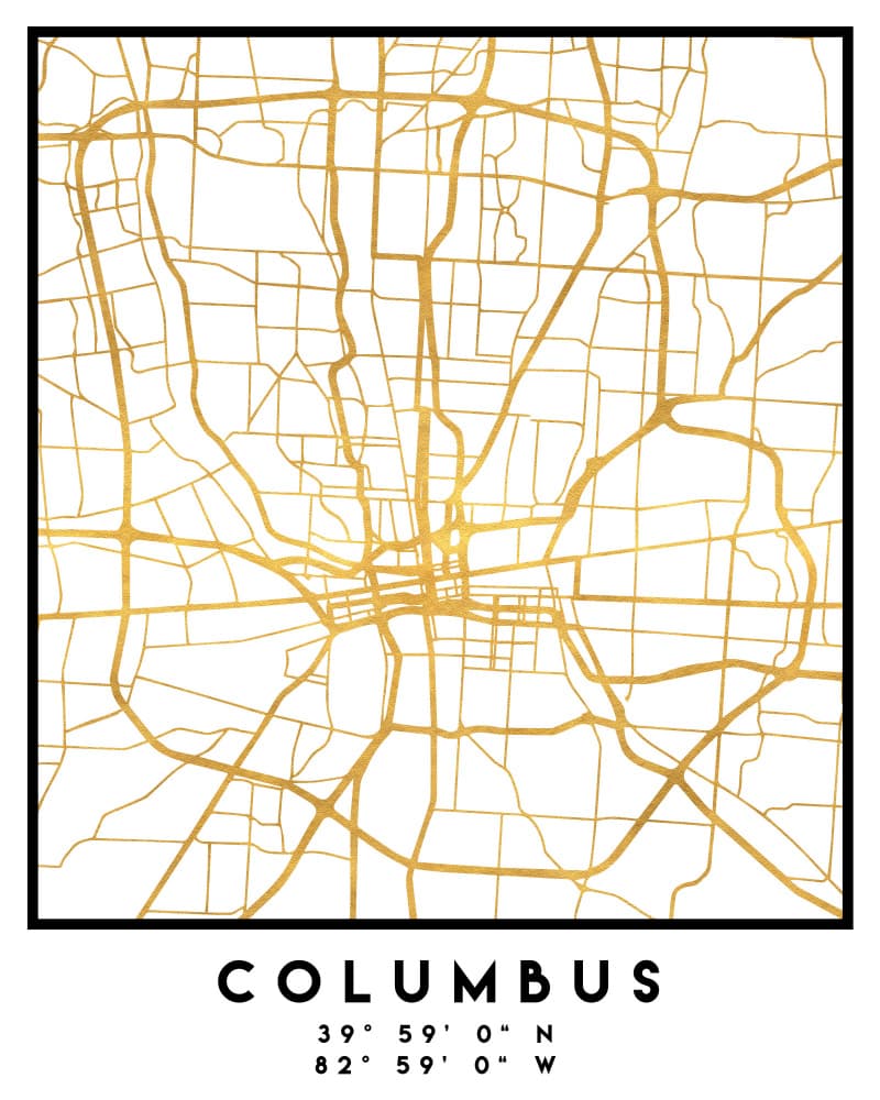 Golden Columbus Street Map by Emiliano Deificus — canvas wall art