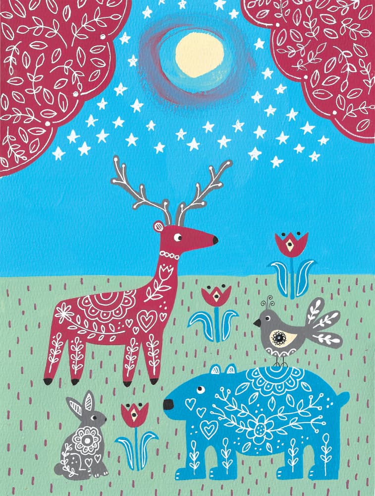 Folk Art Woodland Animals by Sara Coulter — canvas wall art