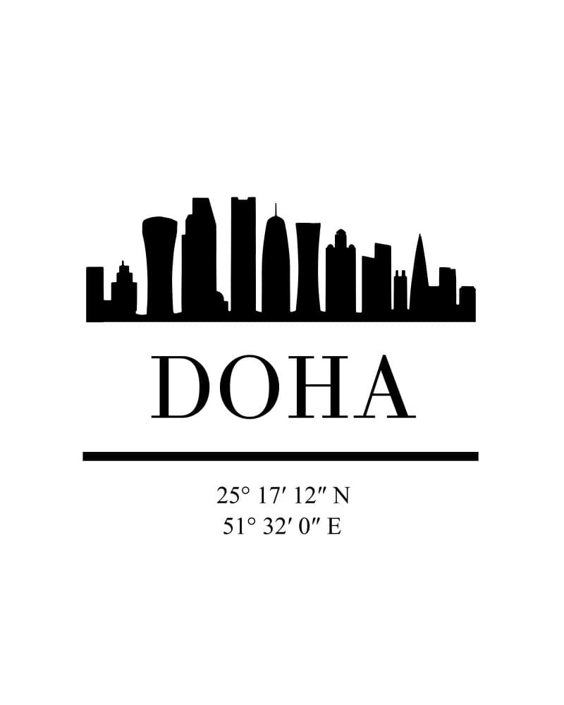 Doha City Skyline Coordinates by Emiliano Deificus — canvas wall art