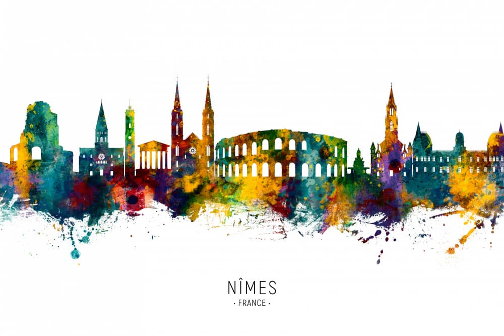 Vibrant Nîmes Skyline by Michael Tompsett — canvas wall art