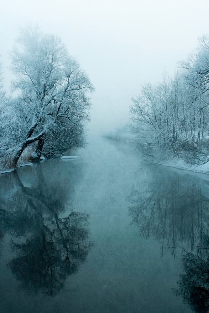 Misty Winter River by Mike Kreiten — canvas wall art