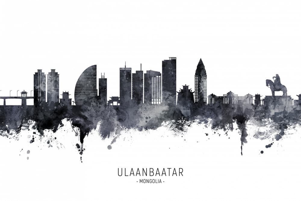 Ulaanbaatar Watercolor Skyline by Michael Tompsett — canvas wall art