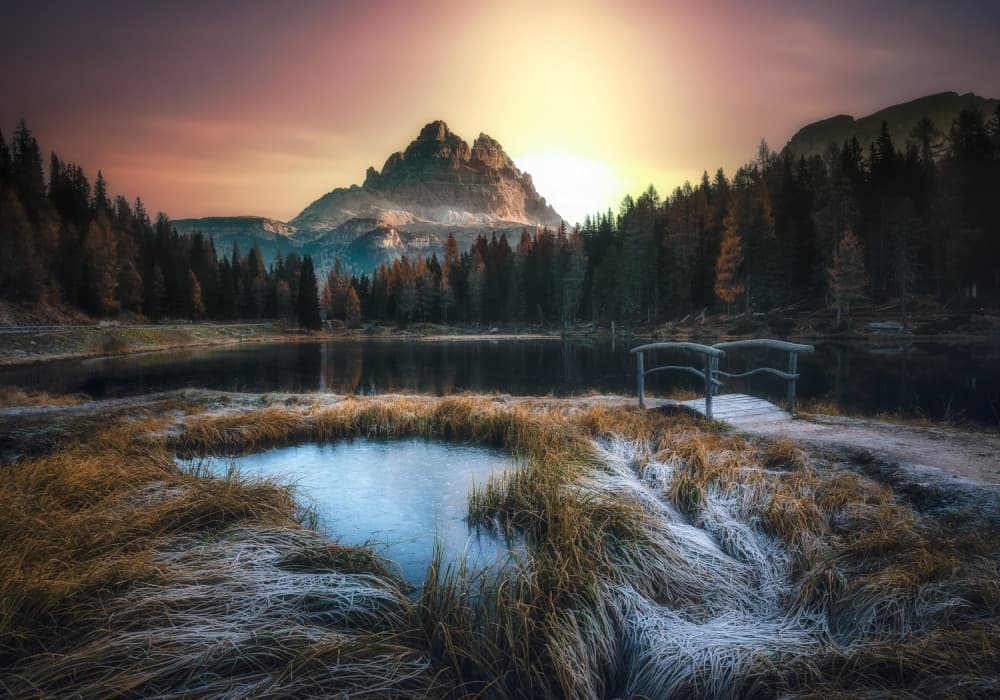 Frosted Mountain Lake Glow by Fabrizio Massetti — canvas wall art