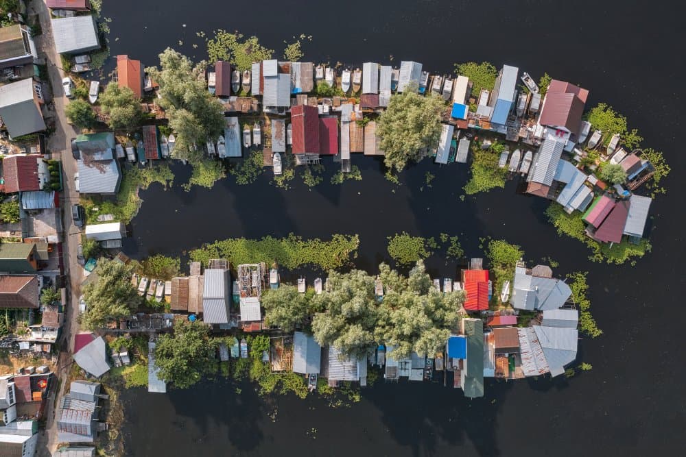 Floating Homes Aerial View by Kateryna Polishchuk — canvas wall art