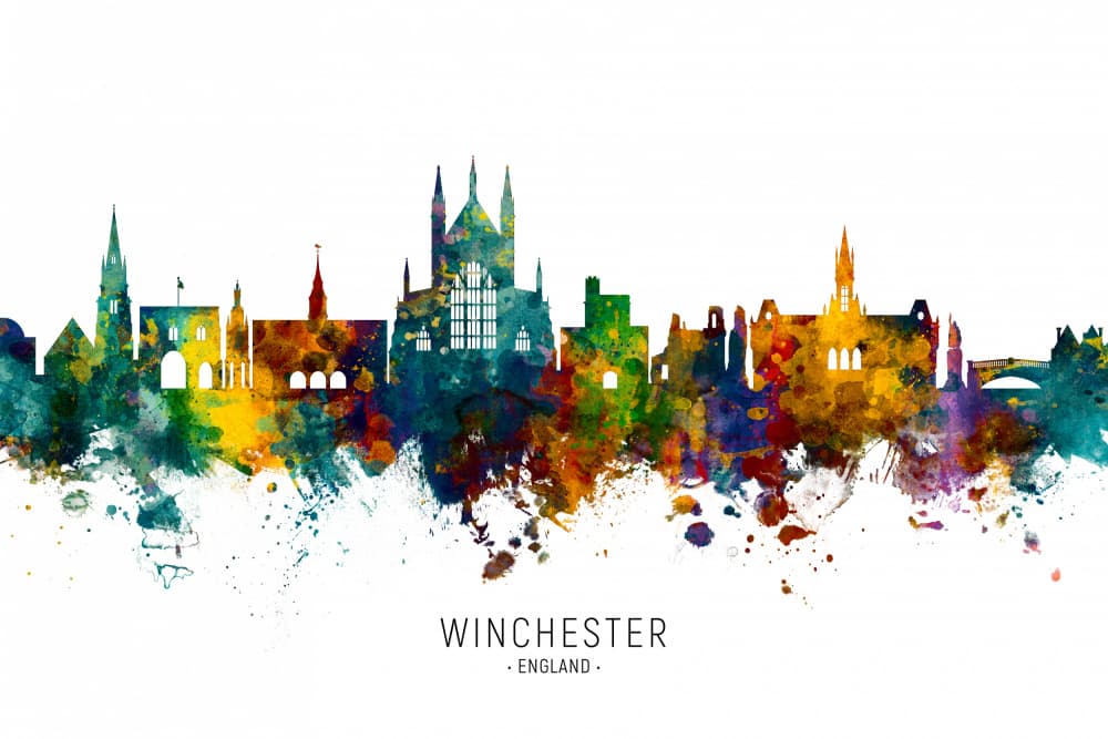 Vibrant Winchester Skyline by Michael Tompsett — canvas wall art