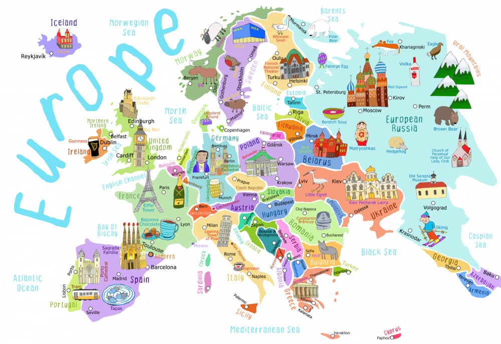 Colorful Europe Map by Carla Daly — canvas wall art
