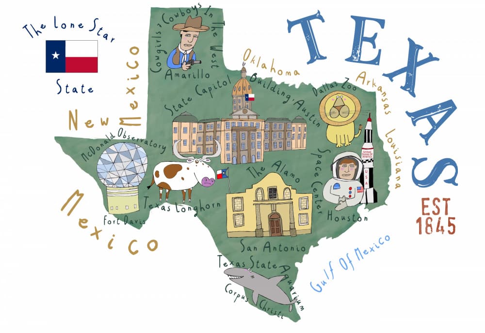 Lone Star State Map by Carla Daly — canvas wall art