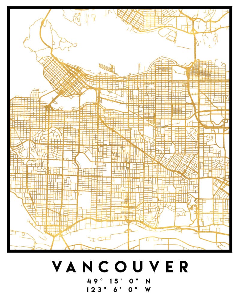 Golden Vancouver City Map by Emiliano Deificus — canvas wall art