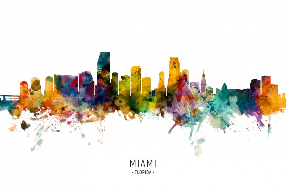 Miami Florida Skyline by Michael Tompsett — canvas wall art