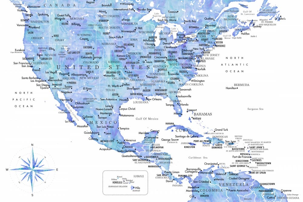 Artistic Americas Map by Rosana Laiz Blursbyai — canvas wall art