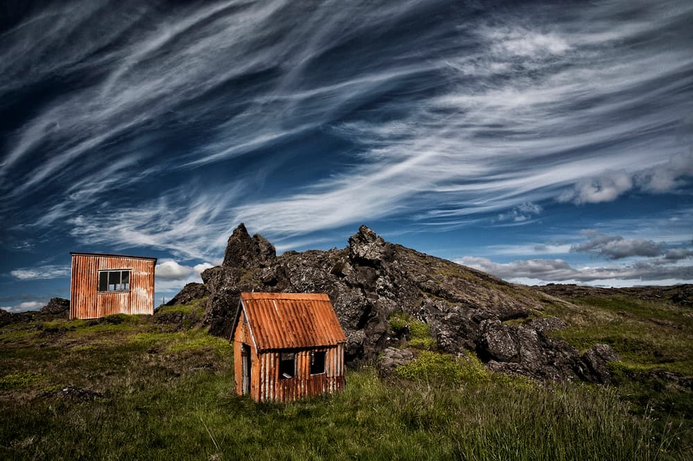 Rustic Shacks Dramatic Sky by Þorsteinn H. Ingibergsson — canvas wall art