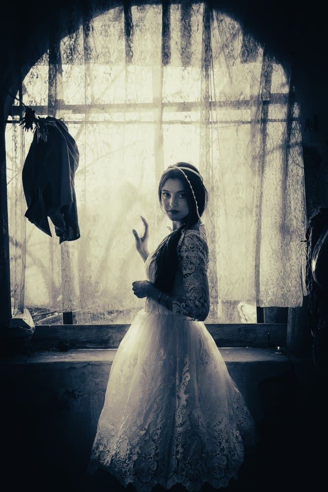 Mysterious Bride Window Portrait by Aurelian — canvas wall art