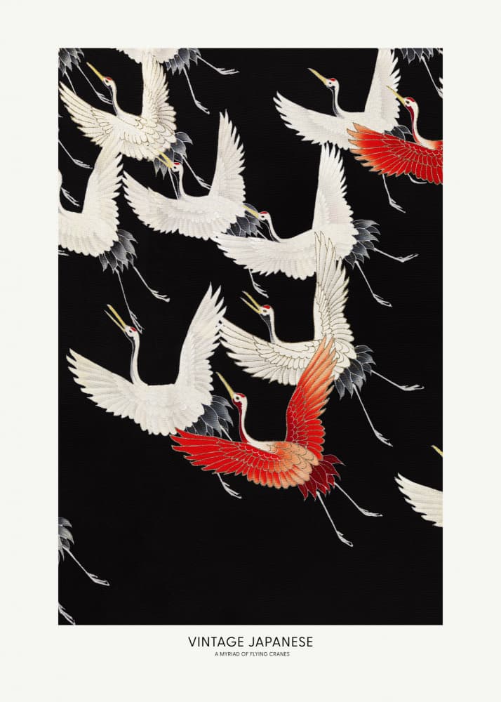 A Myriad of Flying Cranes by Vintage Japanese — canvas wall art