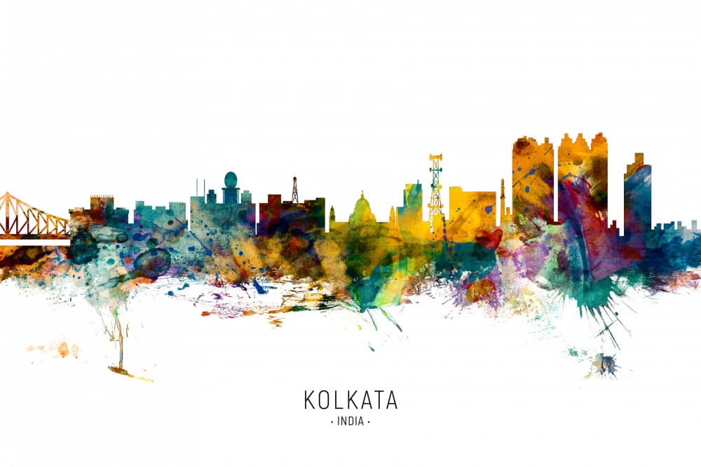 Colorful Kolkata Skyline by Michael Tompsett — canvas wall art
