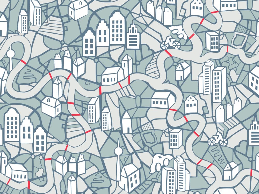 Urban River City Map by Annick — canvas wall art