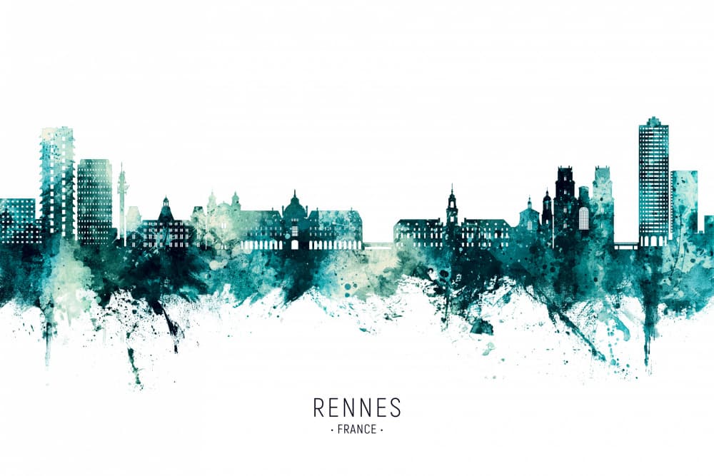 Rennes France Skyline by Michael Tompsett — canvas wall art