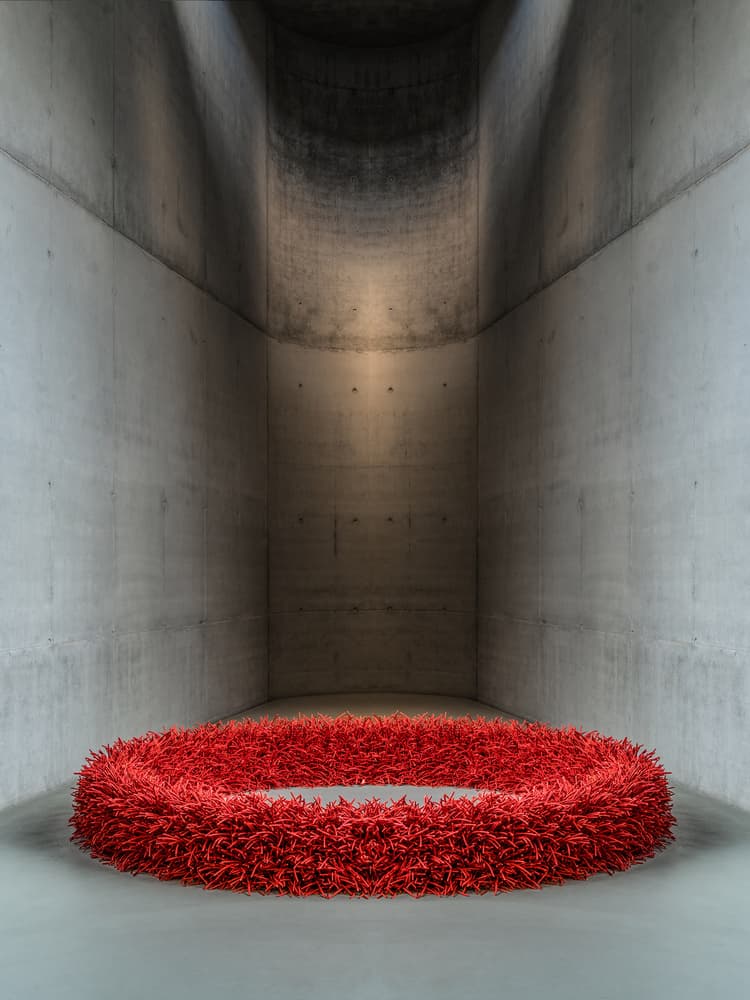 Striking Red Ring Sculpture by Luc Vangindertael (laGrange) — canvas wall art
